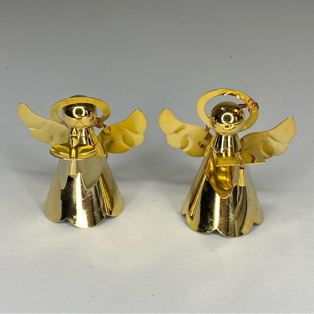 Vintage Gold Metal Angel Set Of 2 Christmas Ornaments Made In Hong Kong